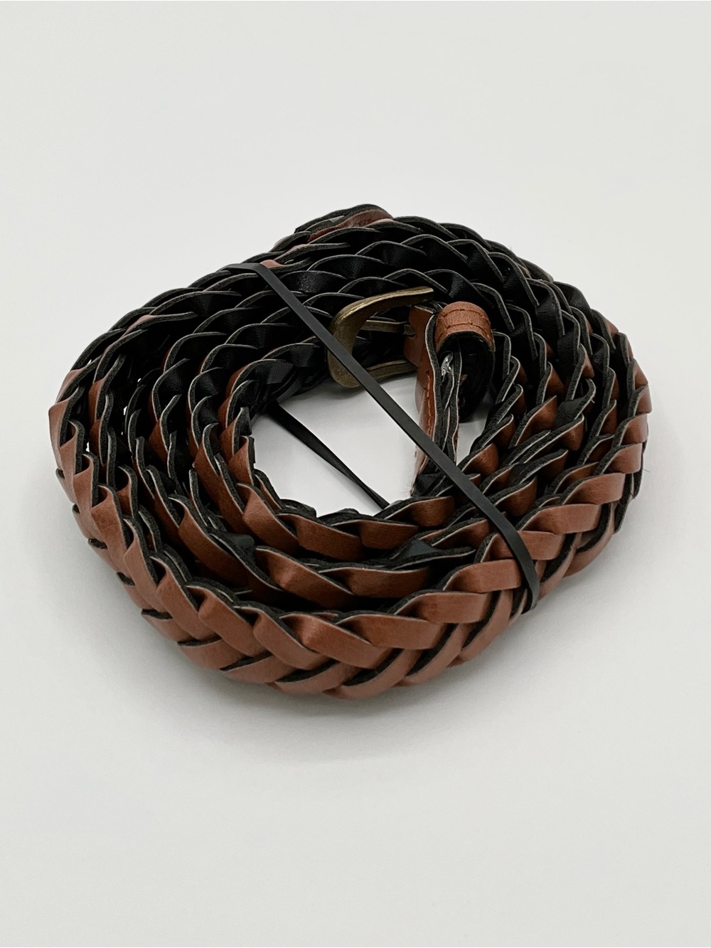 LN Torrid Narrow Waist Belt Brown Braided Faux Leather Brass Hardware Size0/00